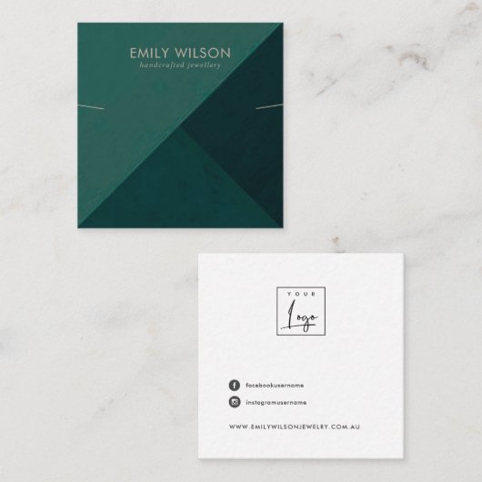 ボトルグリーントライアングルネックレスブレスレットディスプレイ スクエア名刺 (正面/裏面)