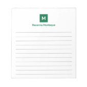 ボトルグリーン モダン ライン シック おしゃれなイニシャル ノートパッド (正面)