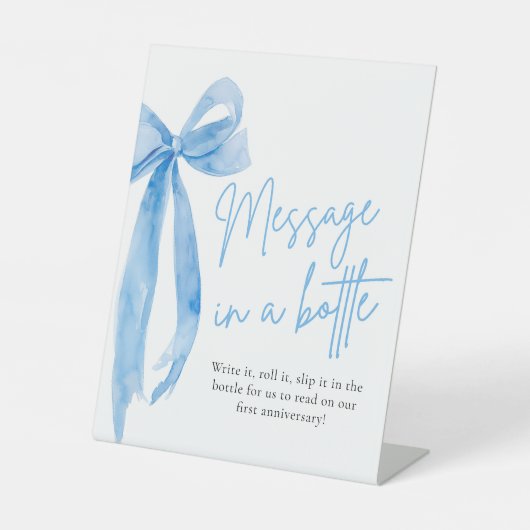 ボトルサインゲームでほこりっぽい青い弓メッセージ 台座サイン (正面)