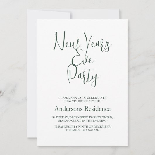 ボトルシンプルグリーンニューイヤーズイブパーティー 招待状 (正面)