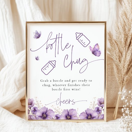 ボトルチュグビールパープルバタフライベビーシャワーゲーム ポスター