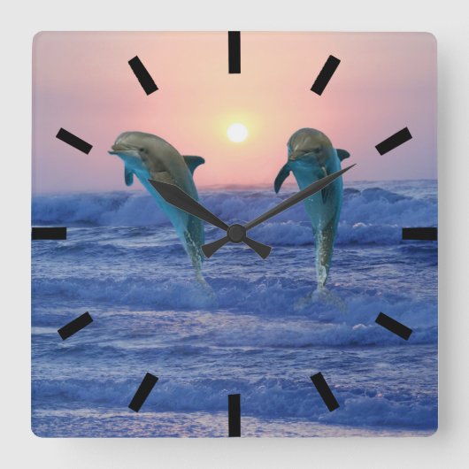 ボトルノースドルフィンアットサンライズ スクエア壁時計 (正面)