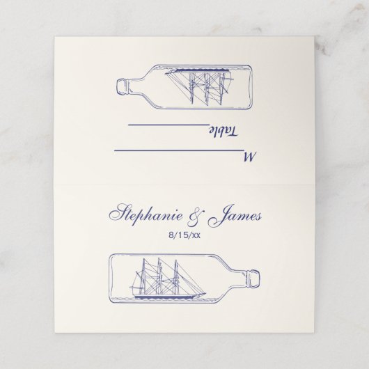 ボトルブルーで出荷 – アイボリーBGエスコートカード プレイスカード (外部開封)