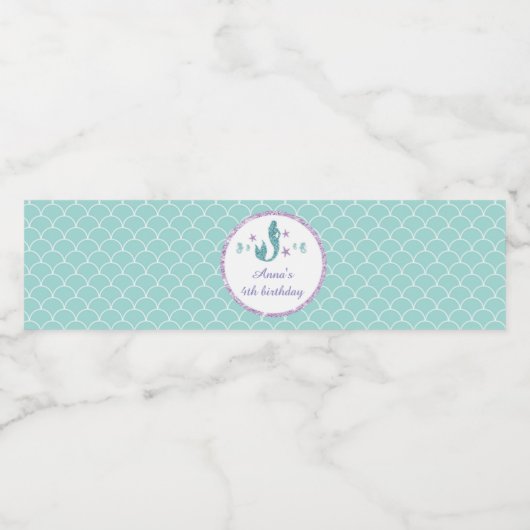 ボトルラベルマーメイドパープルティール（緑がかった色）誕生日 ペットボトルラベル (シングルラベル)