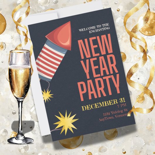 ボトルロケット付きの新年パーティー 🎉 招待状