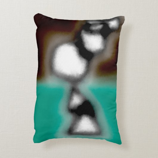 ボトル内のメッセージ:抽象芸術ブラウン、ティール(緑がかった色)、B & W アクセントクッション (裏面(縦))