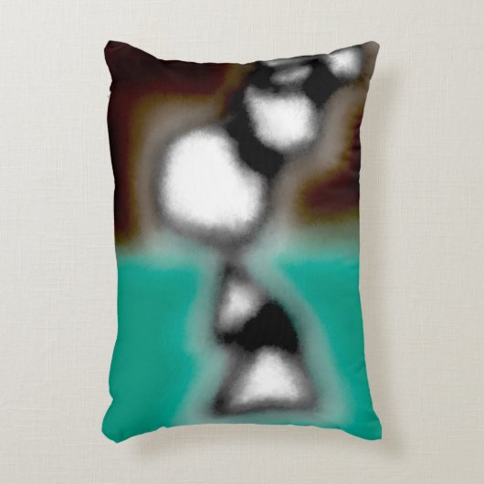 ボトル内のメッセージ:抽象芸術ブラウン、ティール(緑がかった色)、B & W アクセントクッション (正面(垂直))