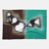 ボトル内のメッセージ:抽象芸術ブラウン、ティール(緑がかった色)、B & W キッチンタオル (横)