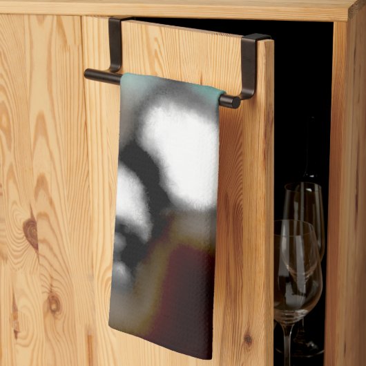 ボトル内のメッセージ:抽象芸術ブラウン、ティール(緑がかった色)、B & W キッチンタオル (三つ折り)