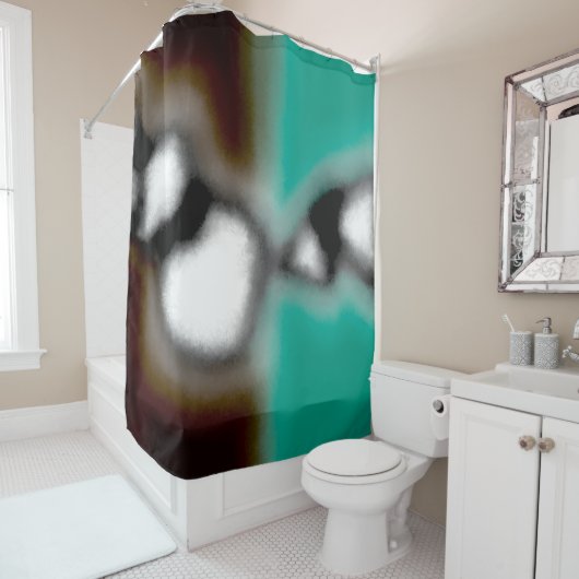 ボトル内のメッセージ：抽象芸術ブラウン、ティール（緑がかった色）、B & W シャワーカーテン (インサイチュ)