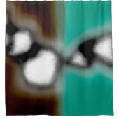 ボトル内のメッセージ：抽象芸術ブラウン、ティール（緑がかった色）、B & W シャワーカーテン (正面)