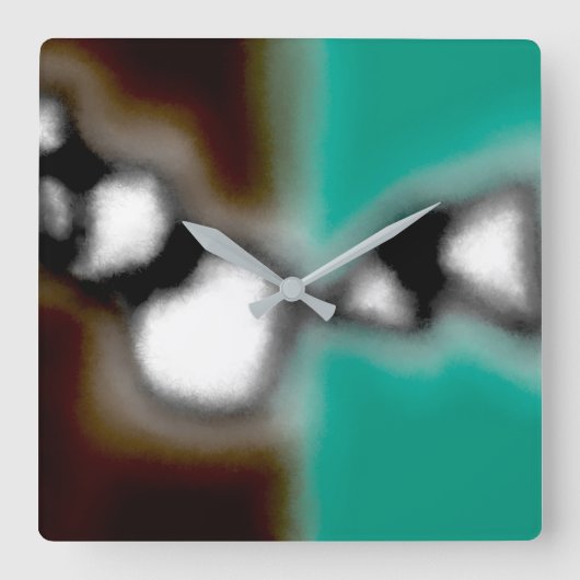 ボトル内のメッセージ：抽象芸術ブラウン、ティール（緑がかった色）、B & W スクエア壁時計 (正面)