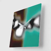 ボトル内のメッセージ：抽象芸術ブラウン、ティール（緑がかった色）、B & W スクエア壁時計 (傾斜)