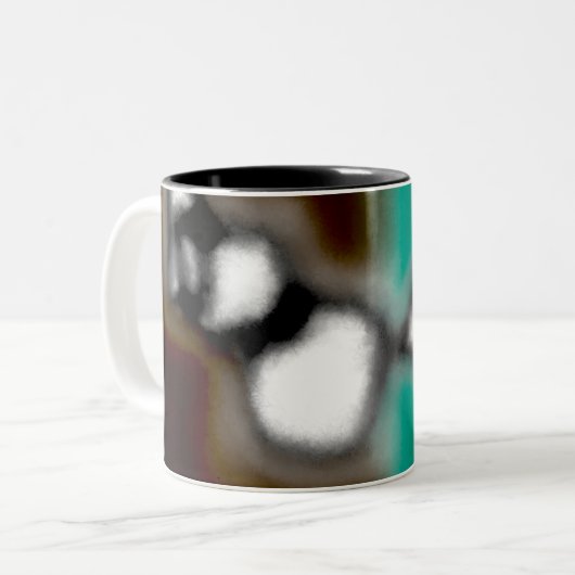 ボトル内のメッセージ:抽象芸術ブラウン、ティール(緑がかった色)、B & W ツートーンマグカップ (正面左)