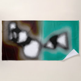 ボトル内のメッセージ：抽象芸術ブラウン、ティール（緑がかった色）、B & W ビーチタオル