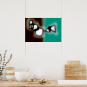 ボトル内のメッセージ：抽象芸術ブラウン、ティール（緑がかった色）、B & W ポスター (キッチン)