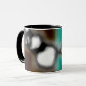 ボトル内のメッセージ:抽象芸術ブラウン、ティール(緑がかった色)、B & W マグカップ (正面左)