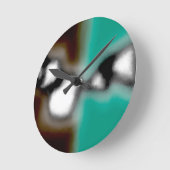 ボトル内のメッセージ:抽象芸術ブラウン、ティール(緑がかった色)、B & W ラウンド壁時計 (傾斜)