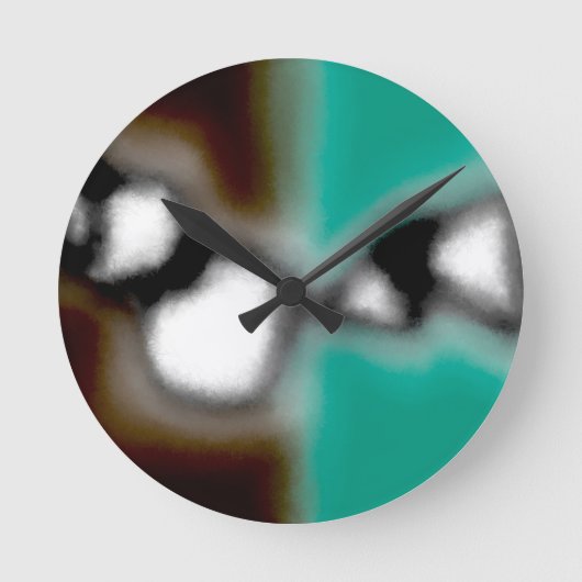 ボトル内のメッセージ:抽象芸術ブラウン、ティール(緑がかった色)、B & W ラウンド壁時計 (正面)