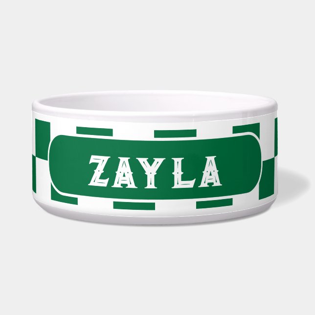 ボトル緑の白市松模様にヴィンテージ名 ボウル (正面)