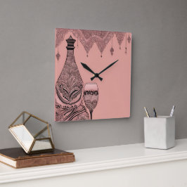 ボトル&グラスレースAIアート スクエア壁時計