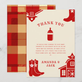 ボトル&ブーツカウボーイレトロレッドベビーシャワー サンキューカード