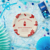 ボトル&ブーツカウボーイレトロレッドベビーシャワー ペーパープレート (パーティー)