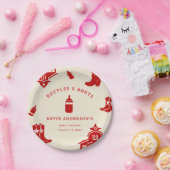 ボトル&ブーツカウボーイレトロレッドベビーシャワー ペーパープレート (パーティー)