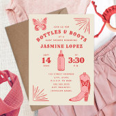 ボトル&ブーツバタフライ女性のカーボーイベビーシャワー 招待状