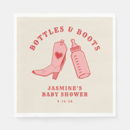 ボトル&ブーツ女性のカーボーイウェスタンピンクベビーシャワー スタンダードランチョンナプキン