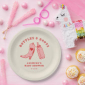 ボトル&ブーツ女性のカーボーイウェスタンピンクベビーシャワー ペーパープレート (パーティー)