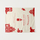 ボトル＆ブーツ カウボーイ レトロ レッド ベビーシャワー タペストリー (正面(横))