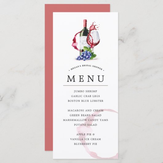 ボトル&レッドワインスタイルのイベントお祝いメニュー メニュー (正面/裏面)