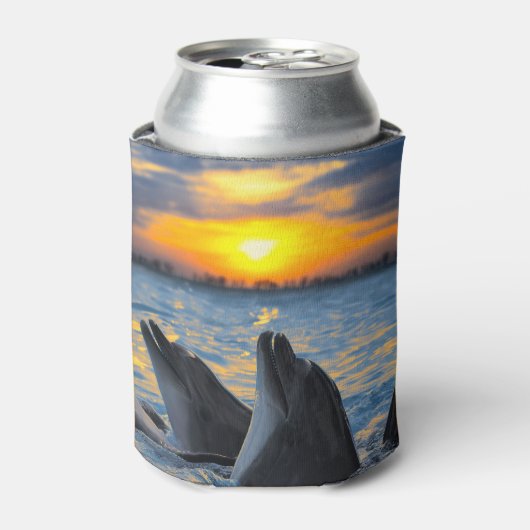 ボトレスイルカ、夕日の海シーン。 缶クーラー (缶正面)
