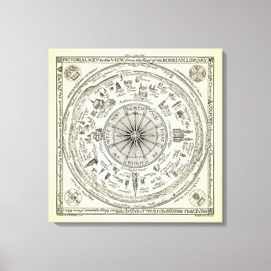 ボドリアン図書室からのオックスフォード図鑑の地図 キャンバスプリント (正面)