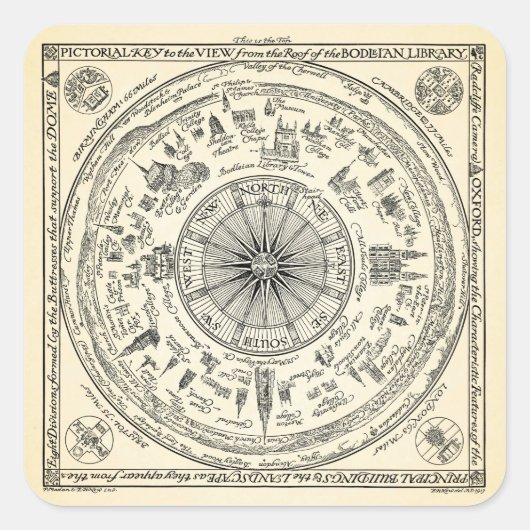 ボドリアン図書室からのオックスフォード図鑑の地図 スクエアシール (正面)