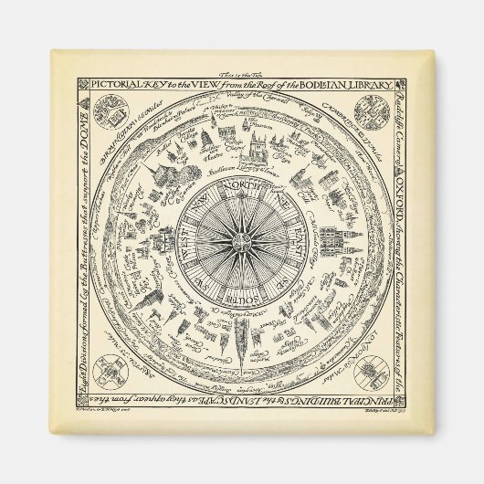 ボドリアン図書室からのオックスフォード図鑑の地図 マグネット (正面)
