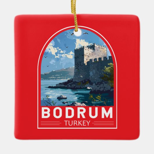 ボドルムキャッスルターキートラベルアートヴィンテージ セラミックオーナメント (正面)
