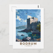 ボドルムキャッスルターキートラベルアートヴィンテージ ポストカード (正面/裏面)