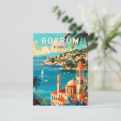 ボドルムターキートラベルアートヴィンテージ ポストカード (スタンド正面)