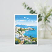 ボドルムトルコヴィンテージ旅行イラストレーション ポストカード (スタンド正面)