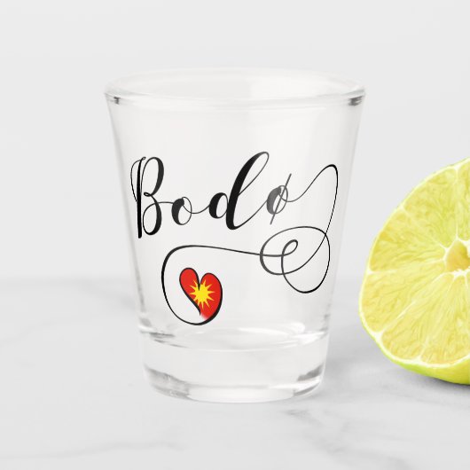 ボドー国旗ハート，ノルウェー，ボドー ショットグラス (正面)