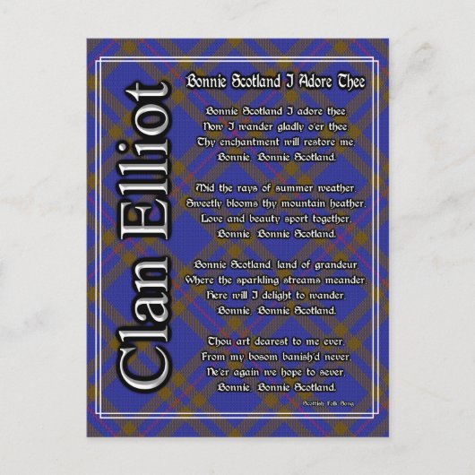 ボニースコットランドIアドレザクランエリオットタータンチェック ポストカード (正面)