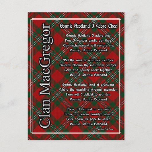 ボニースコットランドIアドーザクランマクレガータータンチェック ポストカード (正面)