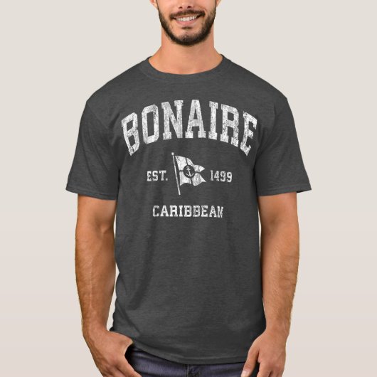 ボネアヴィンテージ航海のボートいかりフラッグスポーツ Tシャツ (正面)