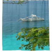 ボネア海ビューとボートシャワーカーテン シャワーカーテン (正面)