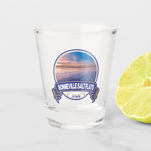 ボネビルソルトフラッツユタトラベルバッジ ショットグラス (正面)