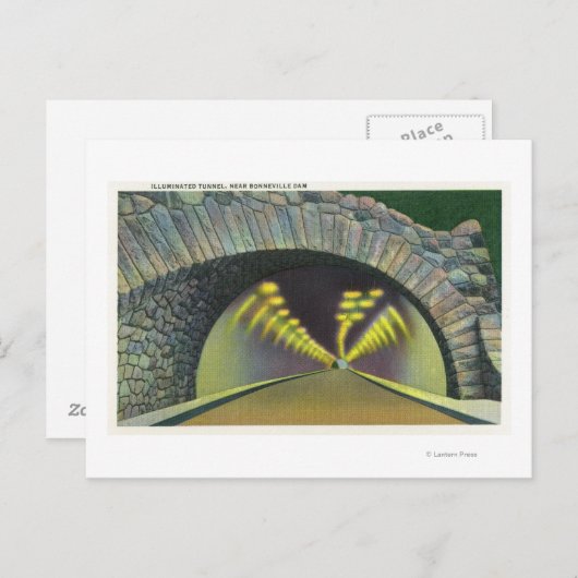ボネビルダム付近のライトアップされたトンネルシーン ポストカード (正面/裏面)