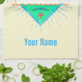 ボネールカリブのレトロ休暇ヴィンテージ島 キッチンタオル (折り畳み)