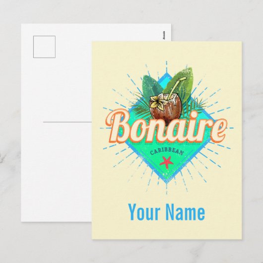 ボネールカリブのレトロ休暇ヴィンテージ島 シーズンポストカード (正面/裏面)